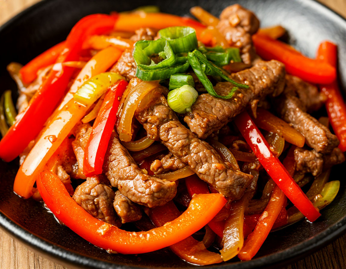 Говядина в белковом маринаде с овощами