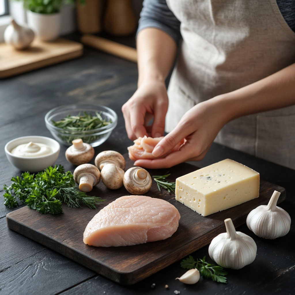 Вкусный и быстрый ужин дома: слойки с курицей, грибами и сыром и пирожные с повидлом