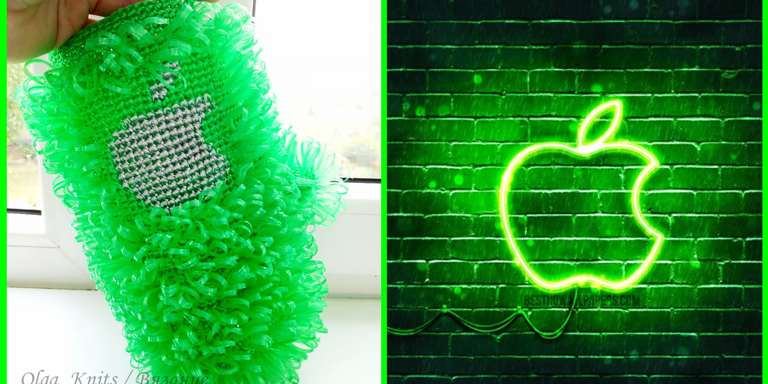 Мочалка-варежка с узором "ЯБЛОКО" / Узор по клеточкам