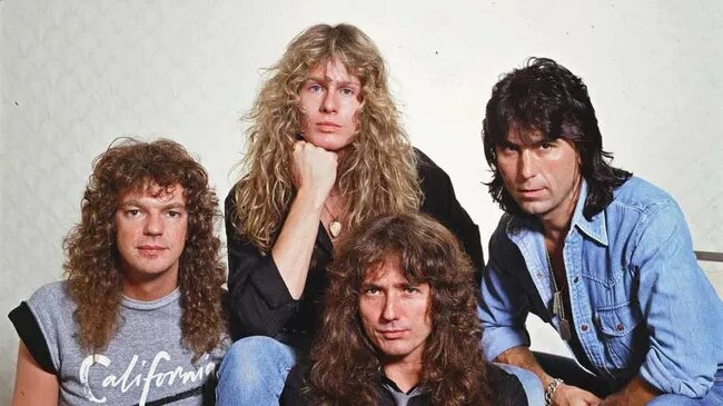 Whitesnake, август 1984 г.: (слева направо) Нил Мюррей, Джон Сайкс, Дэвид Ковердейл, Кози Пауэлл