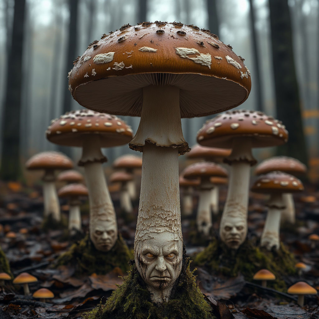 Аномальные грибы. Сгенерировано нейросетью Алиса 