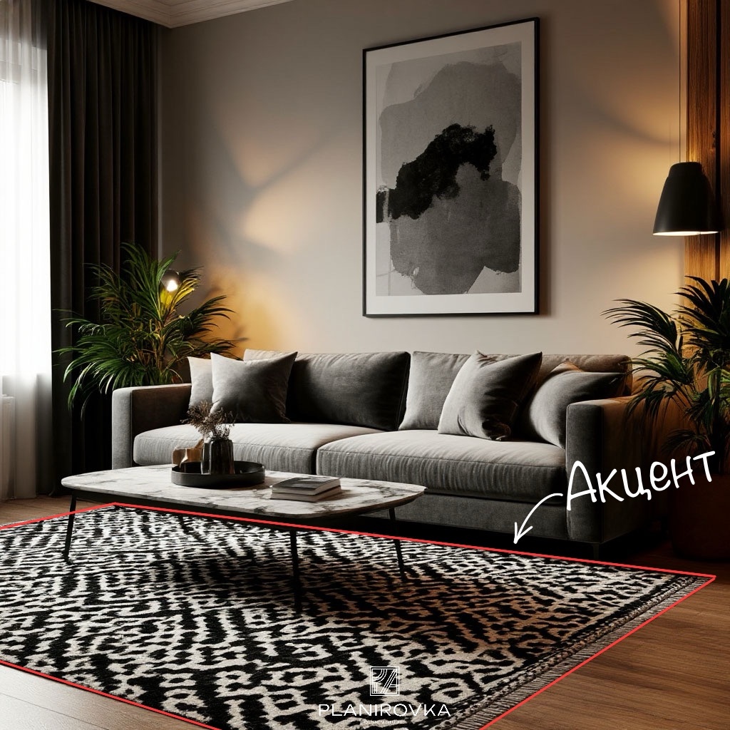 Акцентный ковер в гостиной