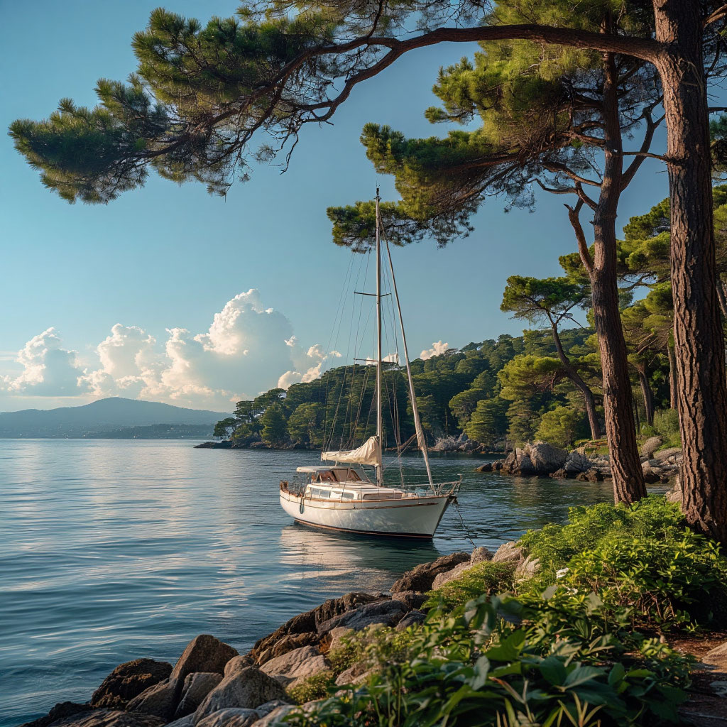 Яхта в бухте.