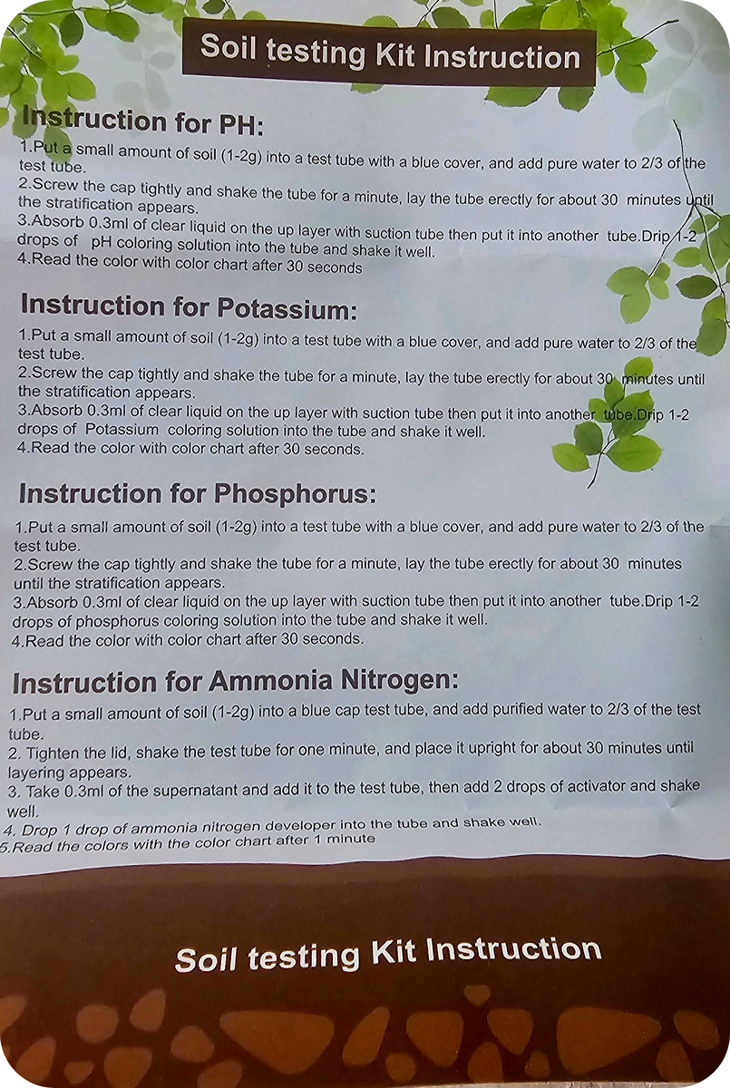 Инструкция Soil Test Kit (Набор для тестирования почвы) в комплекте на английском языке