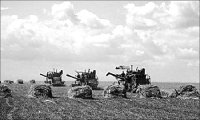 Идет уборка урожая на полях совхоза "Аршалинский