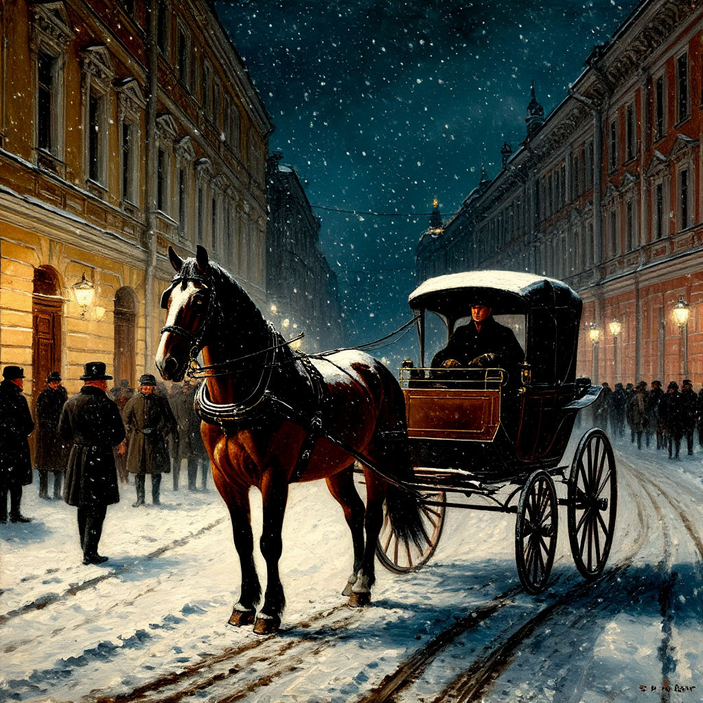 Снег в городе. Извозчик.