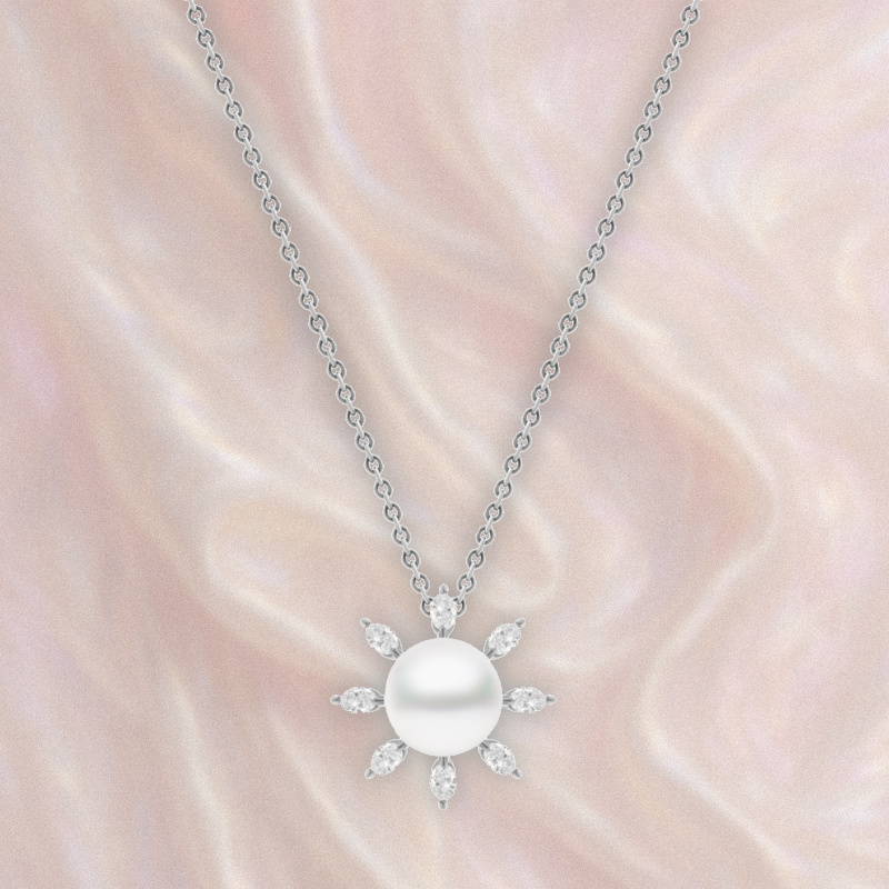 Кулон Mikimoto Yaguruma из белого золота с бриллиантами и жемчугом