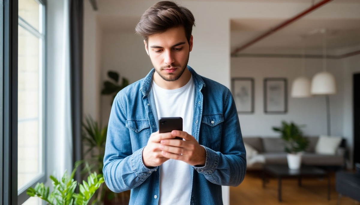 Молодой человек пользуется мобильным интернетом 