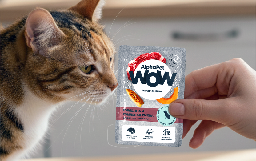 Паучи "Говядина и томленая тыква сочные ломтики в соусе" AlphaPet WOW