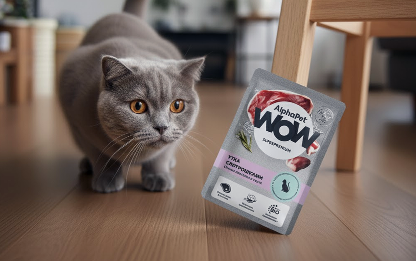 Паучи "Утка с потрошками сочные ломтики в соусе" AlphaPet WOW