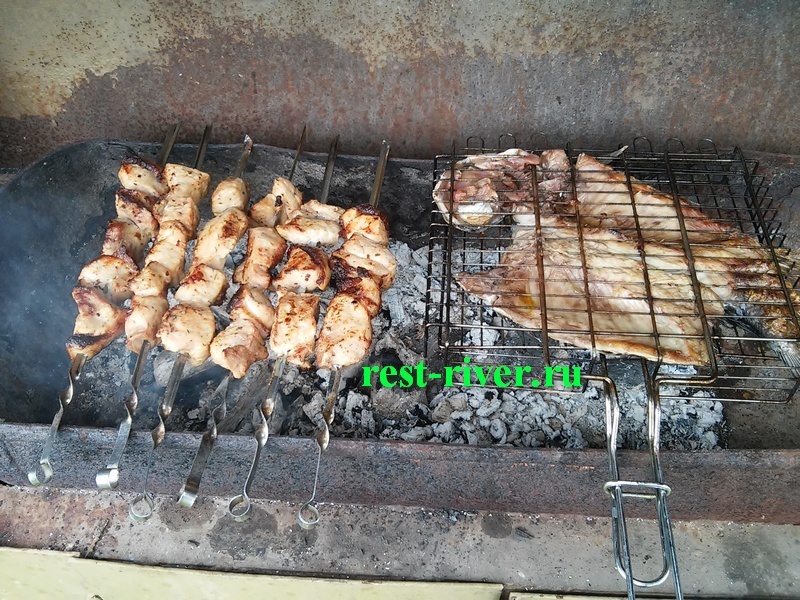 приготовление на углях карпа и шашлыков