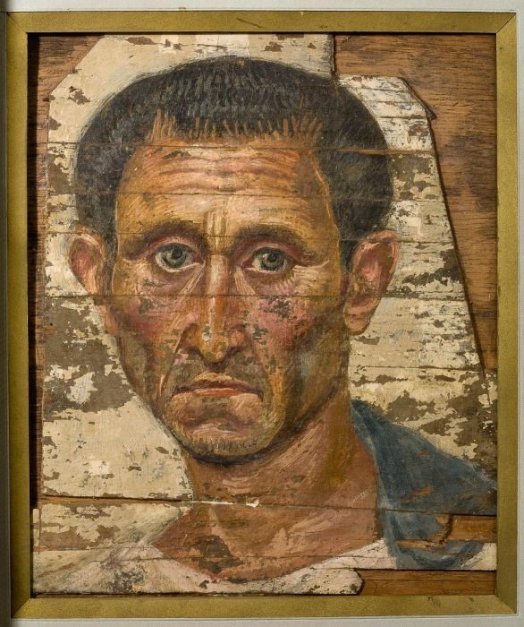 Фаюмский портрет мужчины в синем плаще. 2-я пол. I века. Дерево, энкаустика. 26 х 29см. ГМИИ им. Пушкина, Москва. 