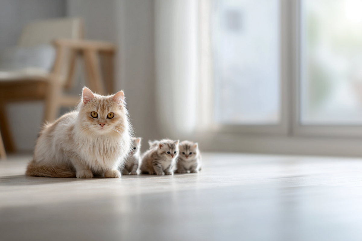 развите котёнка рядом с кошкой-мамаой