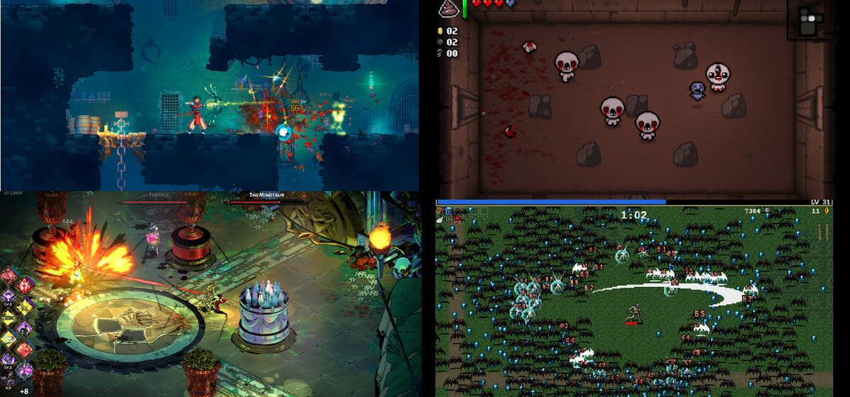 Dead Celss, Binding of isaac, Hades, Vampire Survivors