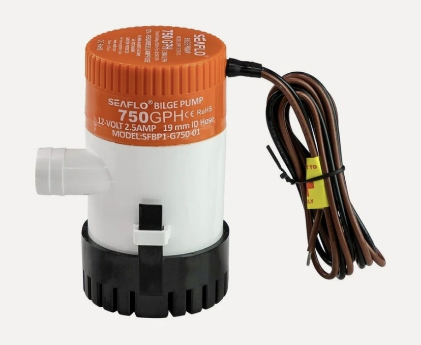 Помпа осушительная 12 В, 750GPH SeaFlo.
Самая частая помпа, которая ставится с завода, только с механическим режимом. 
