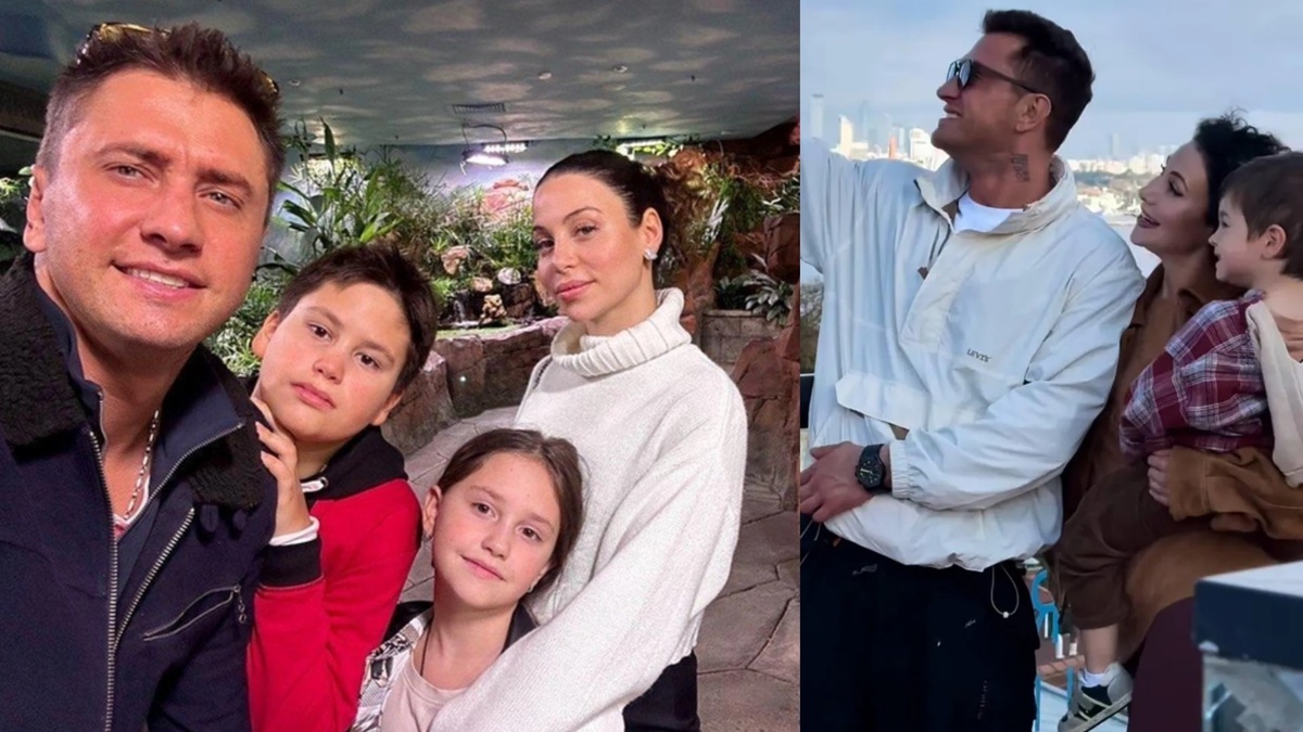 Справа: Павел на съёмках, а жена с сыном с ним