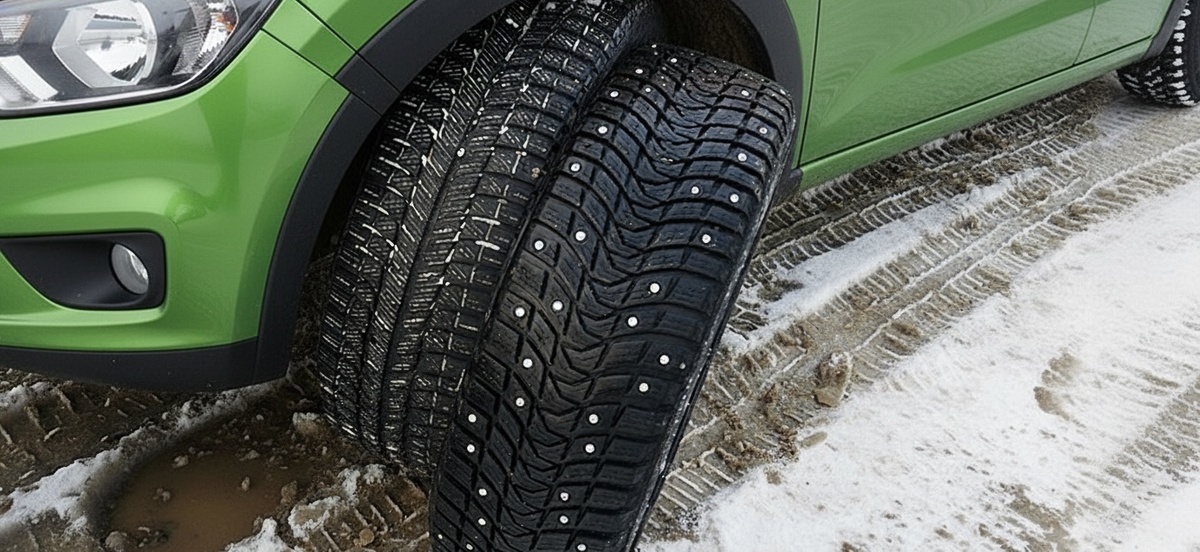 Осенью поставил шипы, а в феврале сменил на липучку