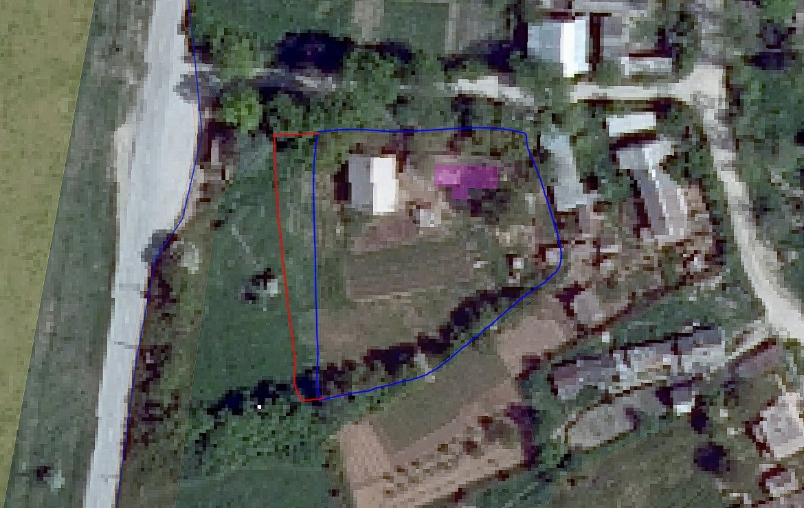 Все что слева от синей линии, нужно оформить. Кстати, саженцы посадили как раз на этом участке. Пересаживать не стали.