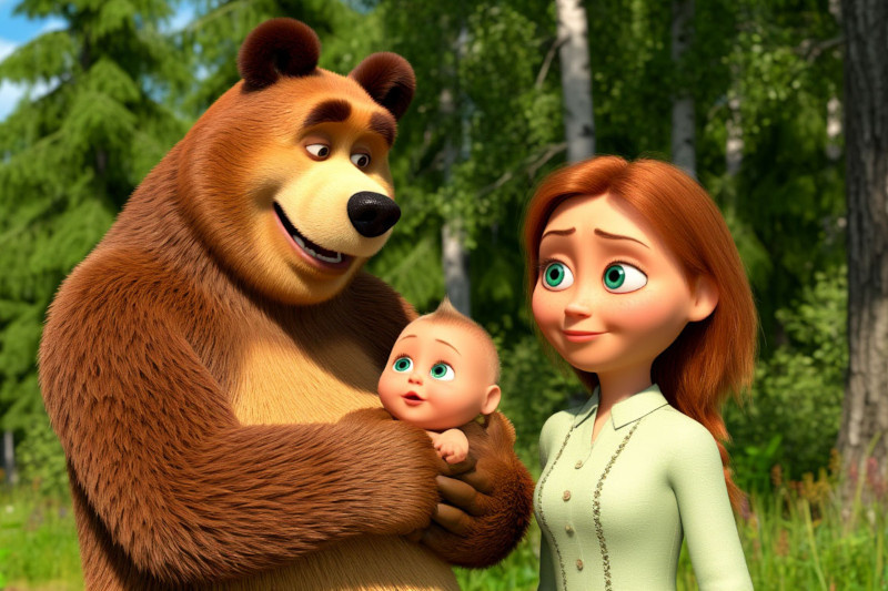    «Маша и Медведь. Начало». Развитие сюжета сгенерировано с помощью нейросети Шедеврум по запросу infokam.su