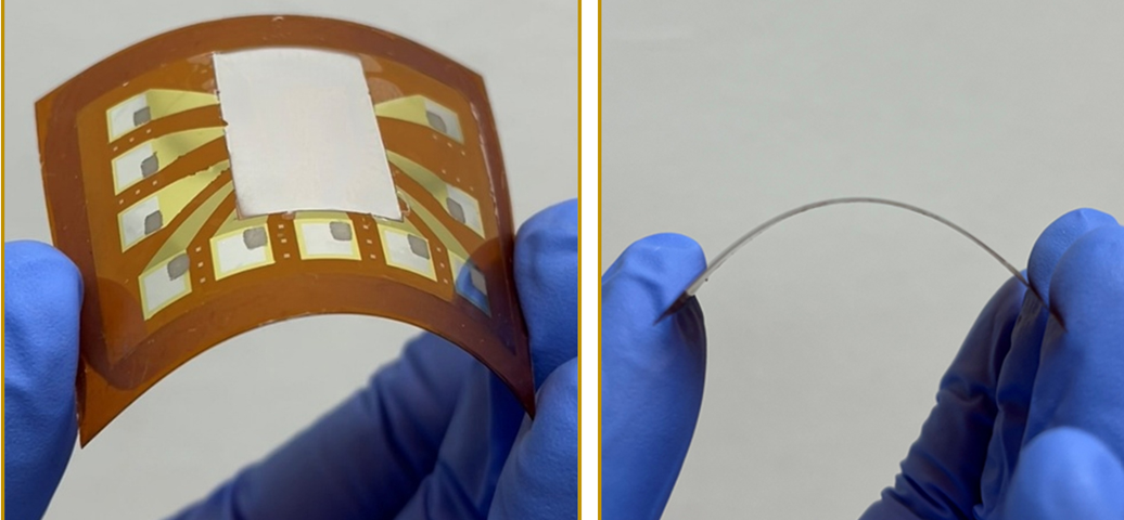 Изображение, показывающее пленку EXIM для электромагнитного экранирования, прикрепленную к гибкой поверхности устройства [Предоставлено GIST]