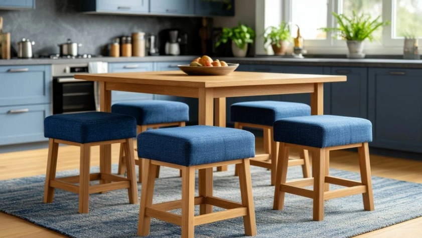 Старые табуренты обтянутые джинсовой тканью