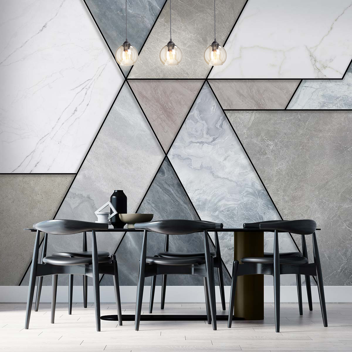 Пример дополнительного освещения обеденной зоны на кухне. Отделка стены - флизелиновые фотообои VEROL. Артикул на WB: 256302490.