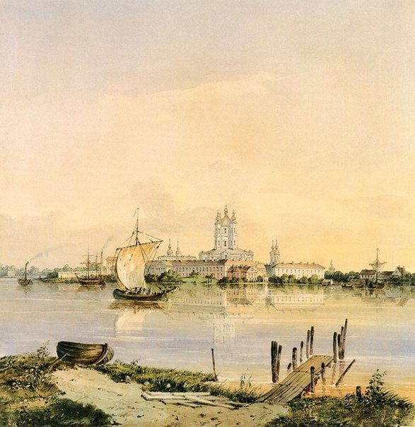 Вид Смольного монастыря с другого берега Невы. Неизвестный художник