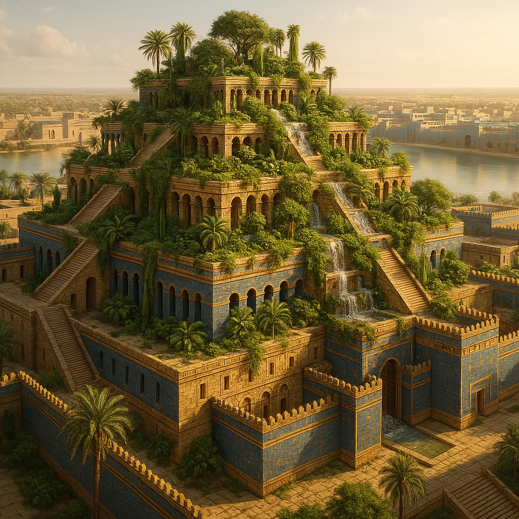 Так, по мнению художников, могли выглядеть знаменитые сады — многоуровневая пирамида-терраса, увитая плющом и редкими растениями.