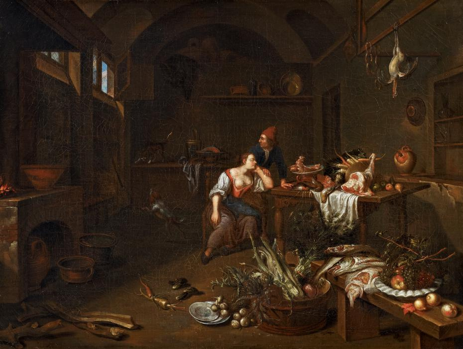Ян ван Букен. Интерьер кухни со спящей служанкой. Между 1658 и 1694 годами. Холст, масло. Нидерландский институт истории искусств, Гаага