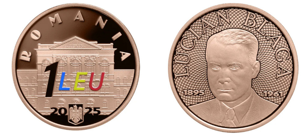    Памятная монета 1 лей Румынии 2025 года Лукиан Блага