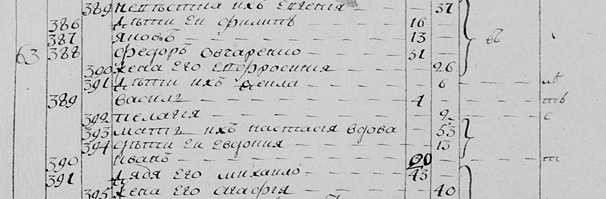 ГАЧО Ф.712, Оп.1, Д.206 л.412об. Исповедные росписи села Шабалинова церкви Святителя Николая 1796г. (фрагмент). →