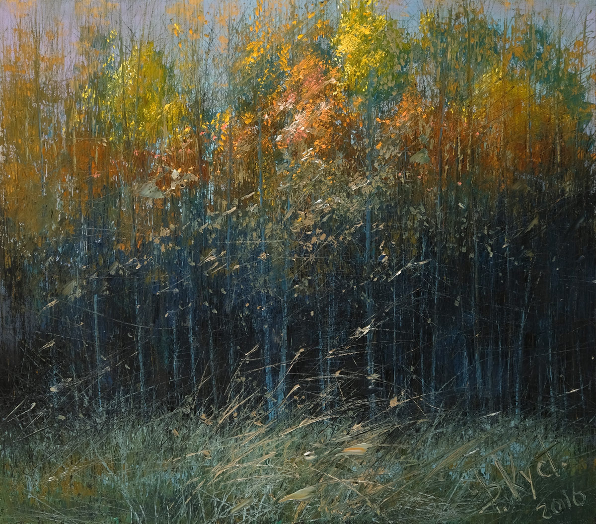 Художник Дмитрий Кустанович. У кромки осеннего леса, 70x80 см, холст, масло, 2016 года создания