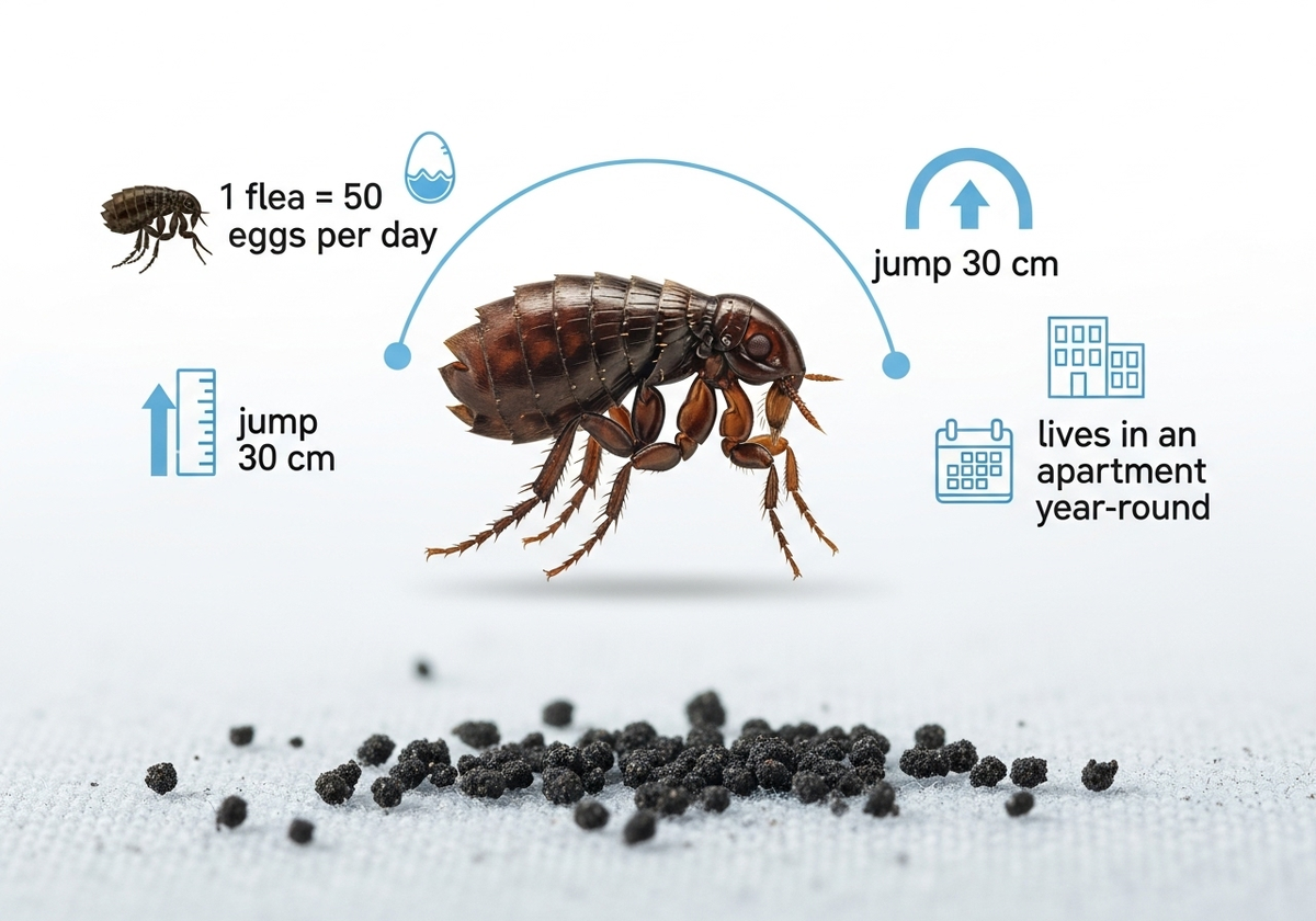 Блохи у кошек и собак размножаются молниеносно — одна самка откладывает до 50 яиц в день. Осенью питомец чешется особенно сильно из-за пика активности паразитов.