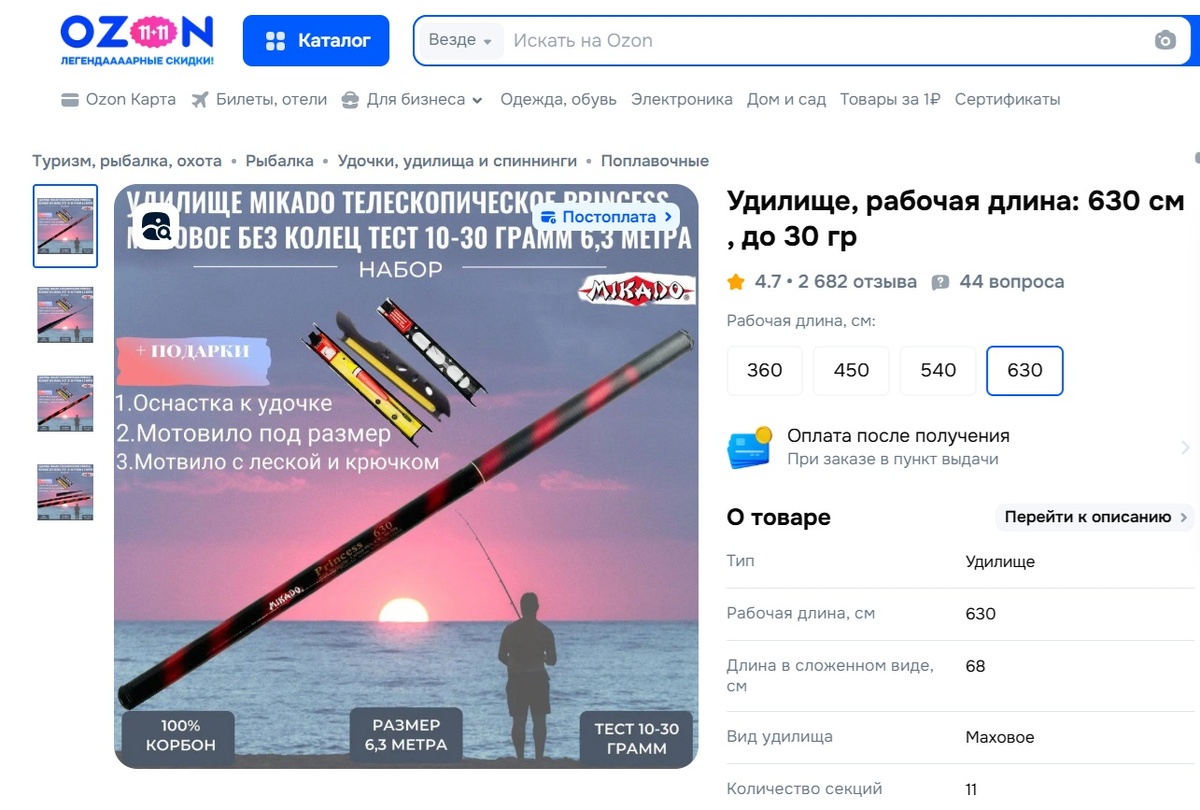 Фото 1. Удилище в магазине при покупке его.