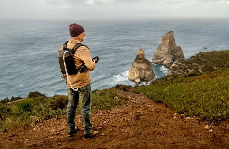 Optune Gio® — это лёгкий рюкзак (1,2 кг) с проводами и накладками на голову