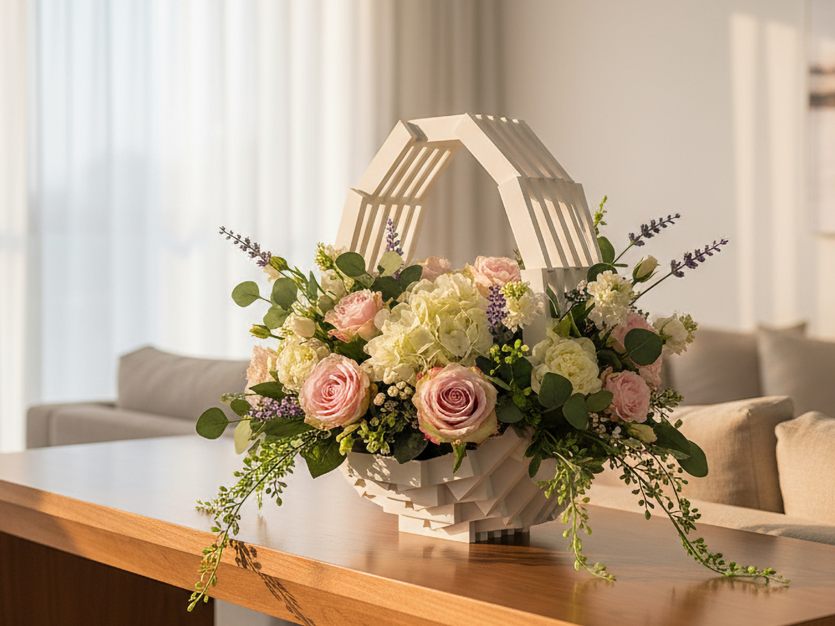 Корзина EGG с цветами в интерьере