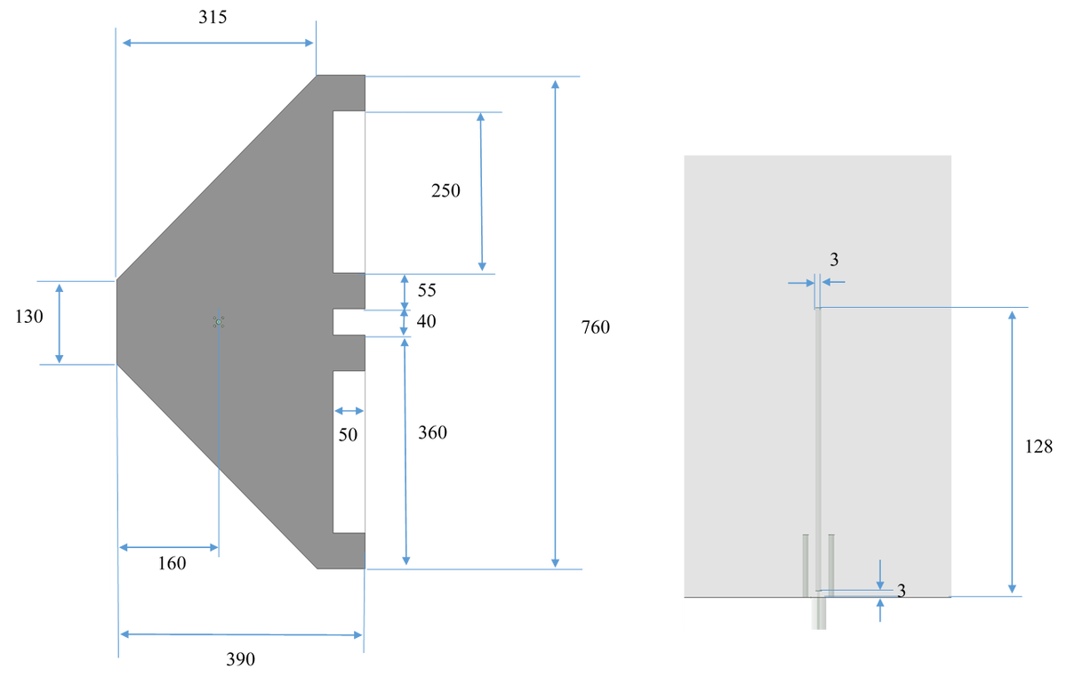 Основные размеры антенны и коаксиально-волноводного перехода.