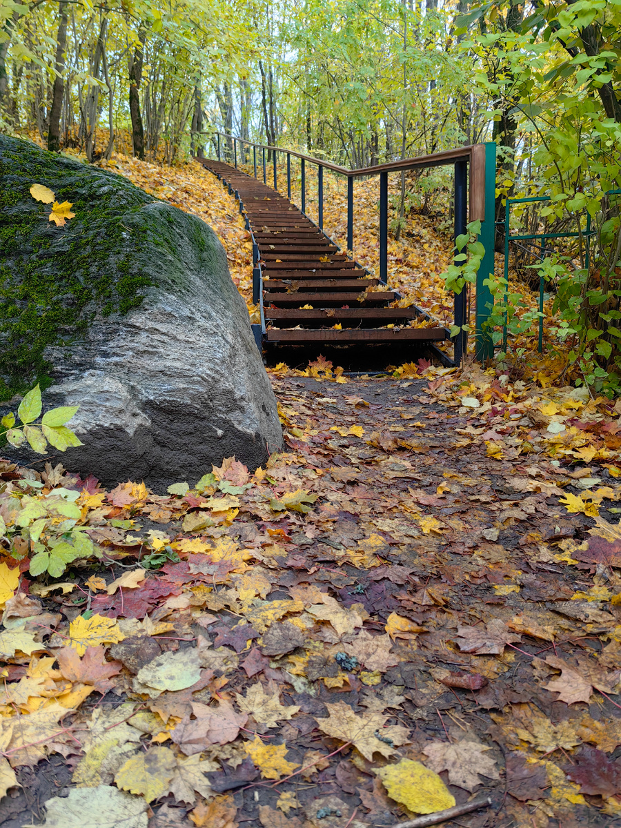 На склонах проложены деревянные лестницы.