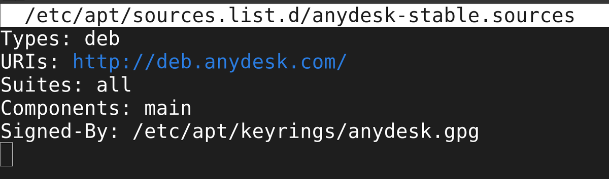 Содержимое /etc/apt/sources.list.d/anydesk-stable.sources
