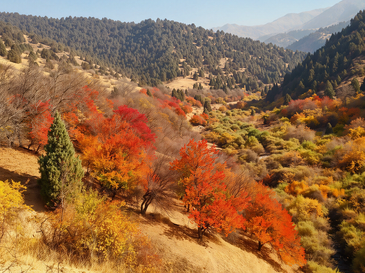 Панорама ущелья Шовгазсай.  Свечеобразные арчи. Природа создала идеальную симфонию формы и цвета. Фотохудожница Татьяна Солдатова.