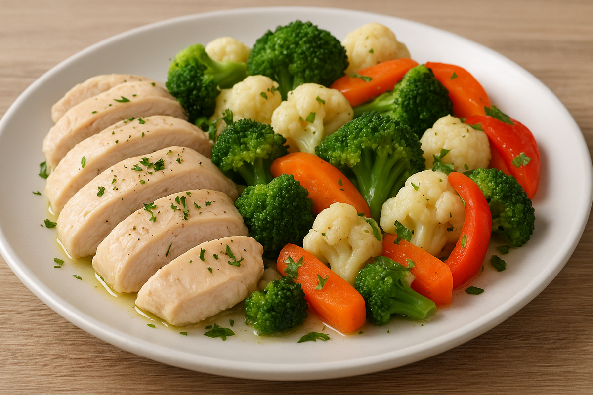 Куриное филе с овощами на пару