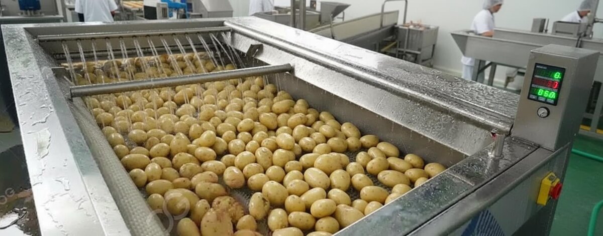 Чудо-ванна для картошки. Внутри вращаются цилиндрические щетки