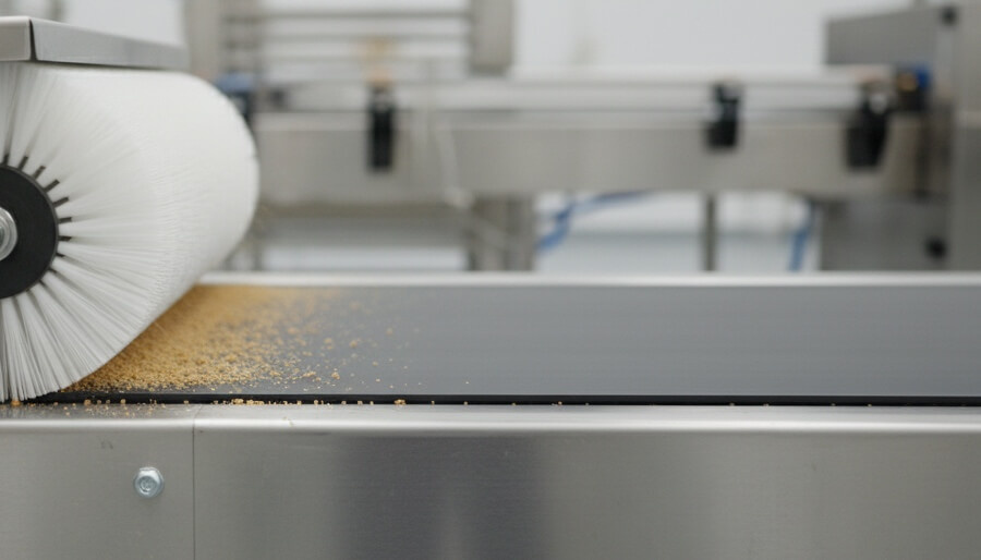 Цилиндрическая щетка на чистке конвейерной ленты