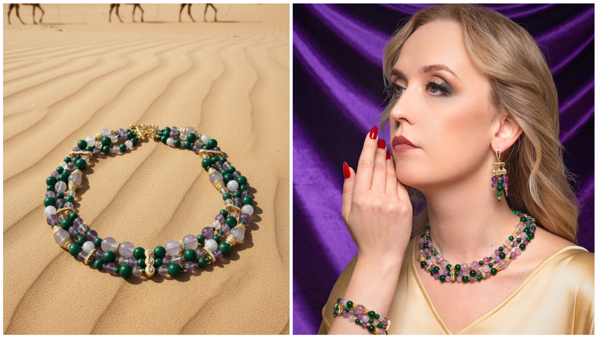 Комплект "Сердце Земли" бренда Alathea (аметист, малахит). Идеально подходит для развития интуиции и духовного потенциала, а также для энергетической защиты