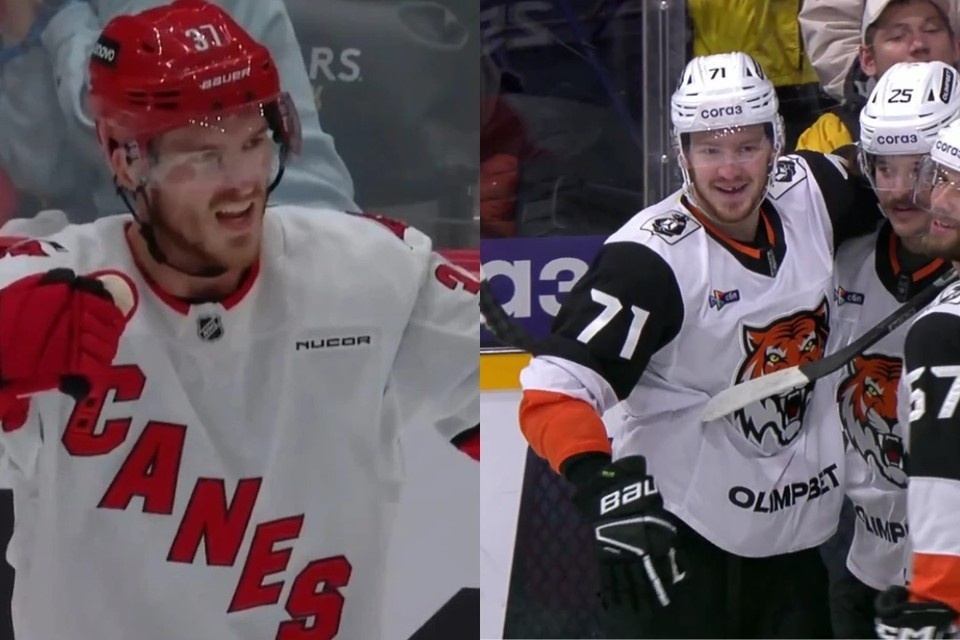    Братья забросили первые шайбы с разницей в несколько часов. Скриншот видео НХЛ и КХЛ ТВ