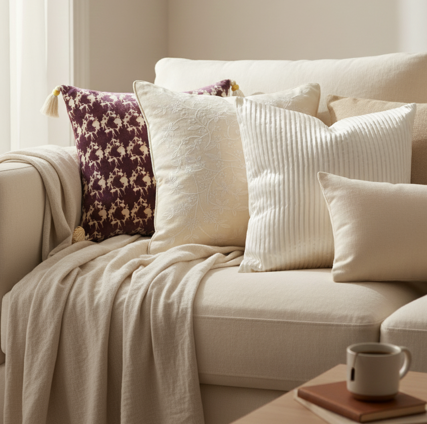 Подушка декоративная "Силуэты" шёлковый бархат | Подушка декоративная с вышивкой, лён | Подушка декоративная шёлковая