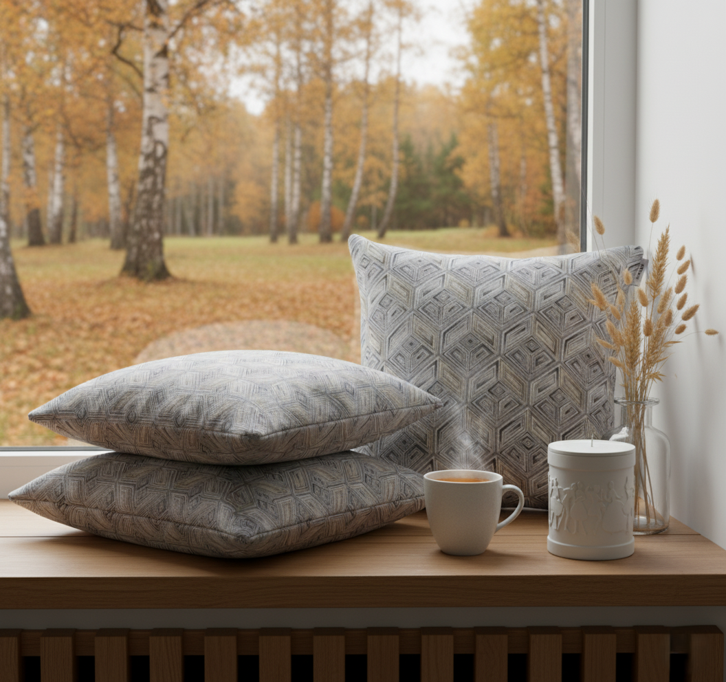 Подушка декоративная "Дельта Невы" лён | Свеча интерьерная Силуэты