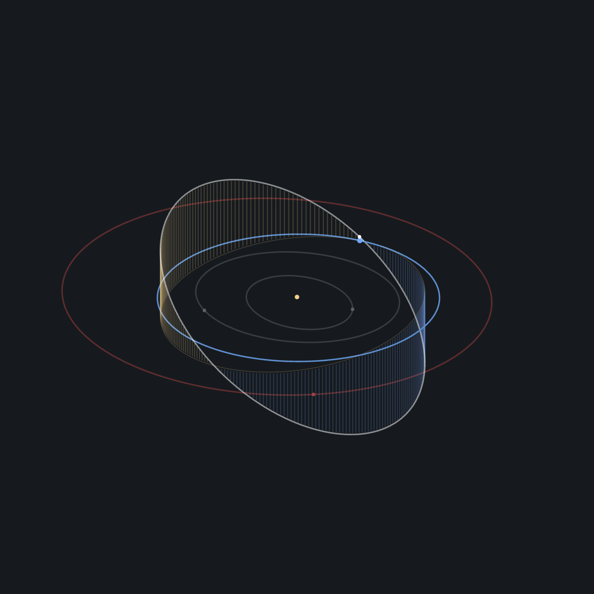 Орбита Земли обозначена синим, астероида 2025 UF9 – белым, Меркурия и Венеры – серым, Марса – красным.