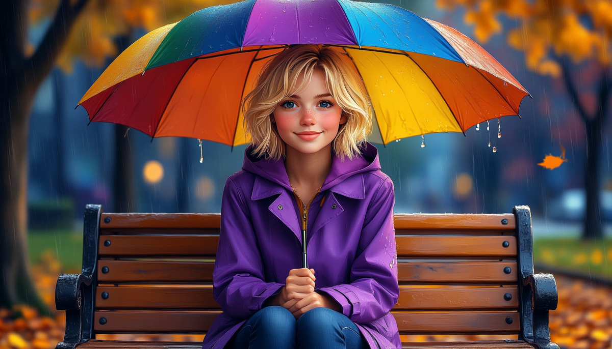 Осенний парк, счастливый зонтик. Изображение от ИИ Шедеврум