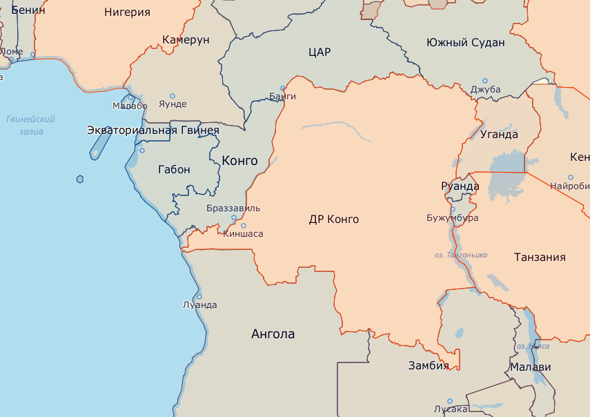 Республика Конго и Демократическая Республика Конго на карте